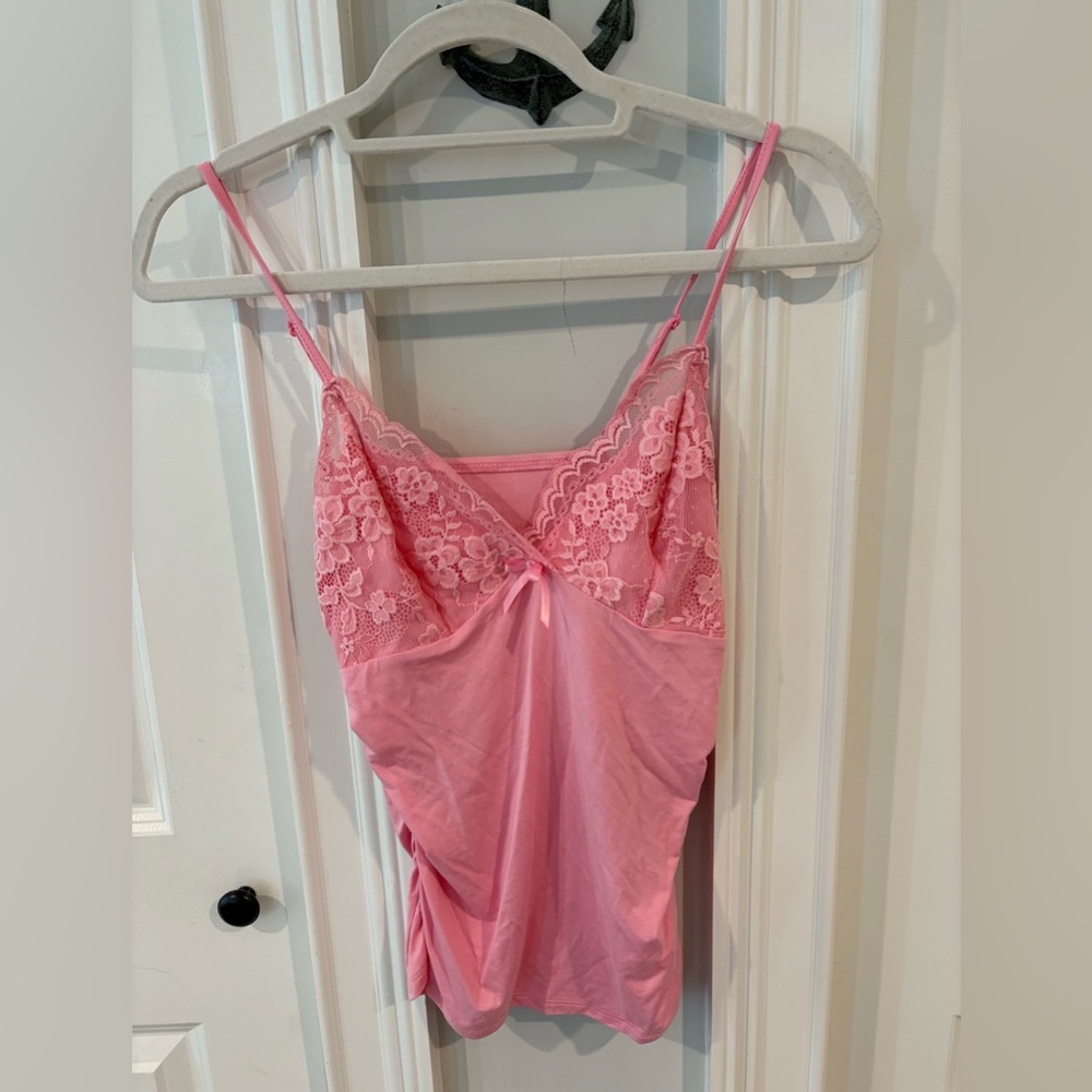 SHEIN Pink Lace Trim Chemise Slip